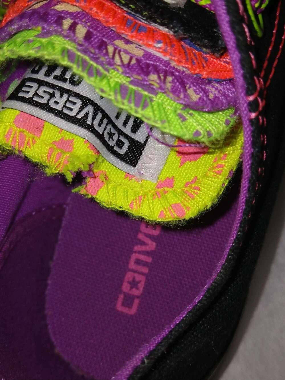 Converse Chuck Taylor All Star Multi Tongue Low Top Lace Up Sneakers Black/Neon